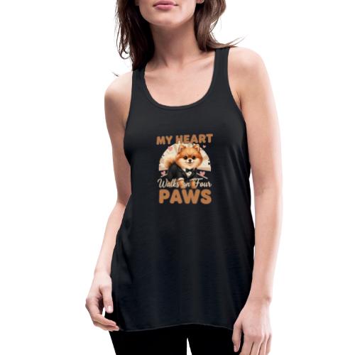 My Heart Walks on Four Paws – Pomeranian tee - Women's Flowy Tank Top by Bella