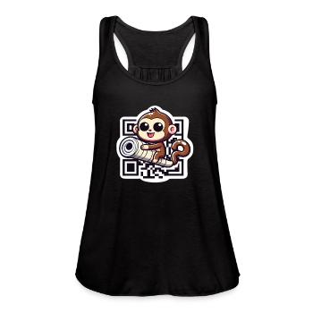 Curious Monkey with QR Code - Women's Flowy Tank Top by Bella - black - Front - Julia (174cm)