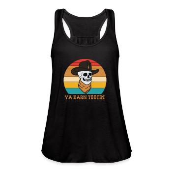 Ya Darn Tootin' Cow Skeleton Sunset - Women's Flowy Tank Top by Bella - black - Front - Julia (174cm)
