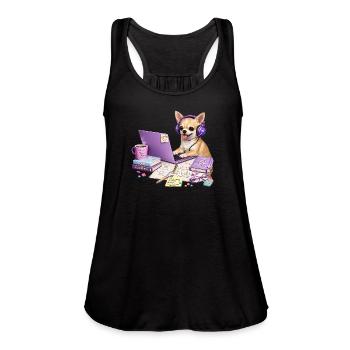 Purple Code Pup at Laptop - Women's Flowy Tank Top by Bella - black - Front - Julia (174cm)