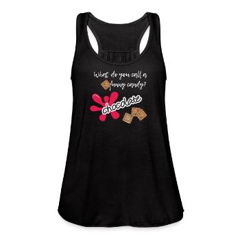 Funny Chocolate Candy Pun Shirt - Women's Flowy Tank Top by Bella - black - Front - Julia (174cm)