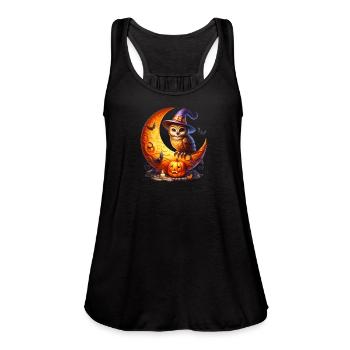 Moonlit Owl on Crescent Pumpkin - Women's Flowy Tank Top by Bella - black - Front - Julia (174cm)