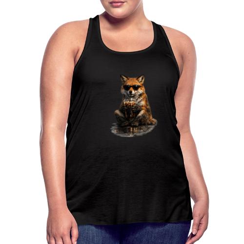 Cool Red Fox Wearing Sunglasses Drinking Coffee - Women's Flowy Tank Top by Bella