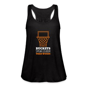 Buckets Speak Louder Than Words Basketball T-shirt - Women's Flowy Tank Top by Bella - black - Front - Julia (174cm)