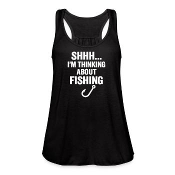 Shhh… I’m Thinking About Fishing – Funny Angler Te - Women's Flowy Tank Top by Bella - black - Front - Julia (174cm)