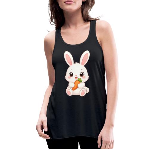 Cute Bunny Rabbit Holding Carrot – Kawaii Easter - Women's Flowy Tank Top by Bella