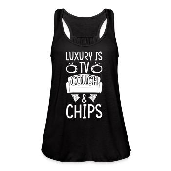 TV Couch Chips - Women's Flowy Tank Top by Bella - black - Front - Julia (174cm)