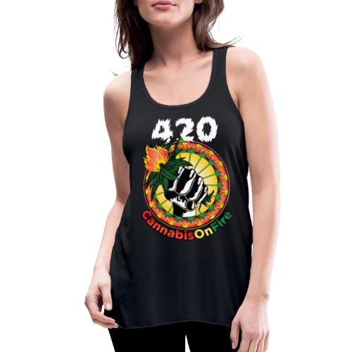 Whimsical 420 OnFire Time Weed Marijuana Design - Women's Flowy Tank Top by Bella