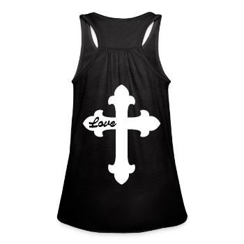 Cross of Love - Women's Flowy Tank Top by Bella - black - Back - Julia (174cm)