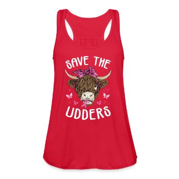 Funny Save The Udders Breast Cancer Awareness Cow - Women's Flowy Tank Top by Bella - red - Front - Julia (174cm)