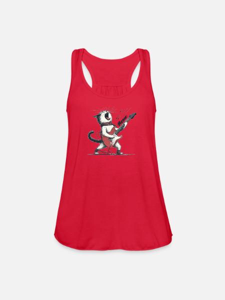 Rocking Cat Guitar Illustration - Women's Flowy Tank Top by Bella - red