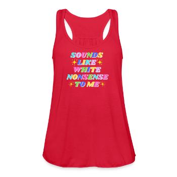 Vibrant Rainbow Retro Text Tee - Women's Flowy Tank Top by Bella - red - Front - Julia (174cm)