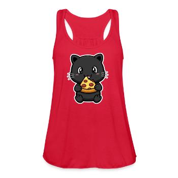 Midnight Cat Eats Pizza Slice - Women's Flowy Tank Top by Bella - red - Front - Julia (174cm)