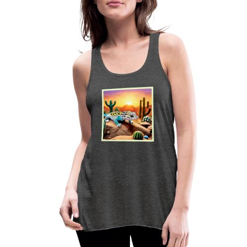 Colorful Gecko Rocks Design - Women's Flowy Tank Top by Bella