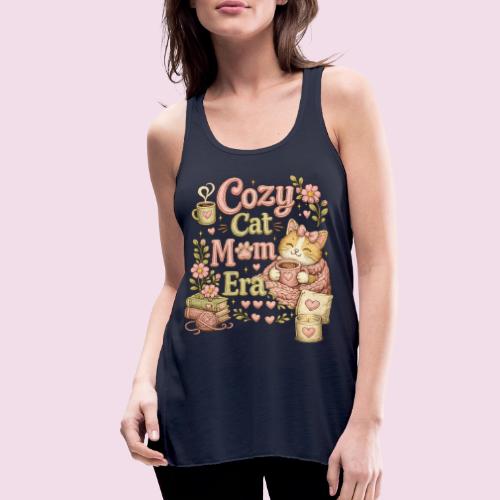 Cozy Cat Mom Era Faux Stitched Design - Women's Flowy Tank Top by Bella