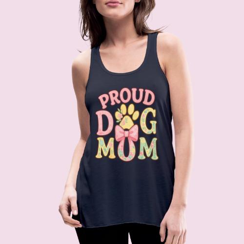 Proud Dog Mom Floral Paw Bow - Women's Flowy Tank Top by Bella