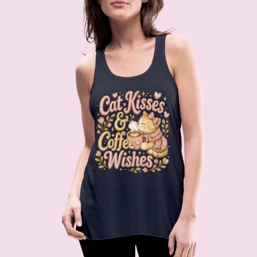 Cat Kisses & Coffee Wishes Faux Stitched - Women's Flowy Tank Top by Bella