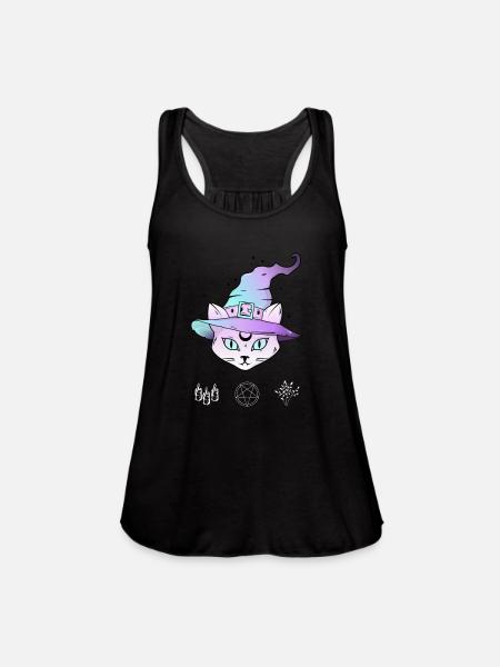 Pastel Goth Aesthetic Cute Creepy Witch Cat - Women's Flowy Tank Top by Bella - navy