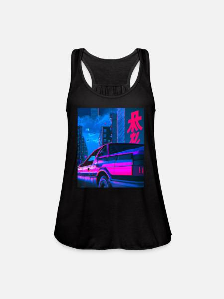 Vaporwave Car Synthwave City - Women's Flowy Tank Top by Bella - navy