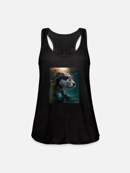 Science Fiction Evolved Animal Robot Otter - Women's Flowy Tank Top by Bella - navy