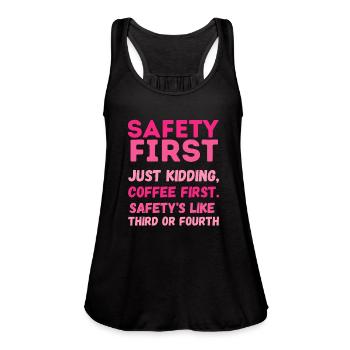 Safety First Just Kidding Coffee First - Women's Flowy Tank Top by Bella - navy - Front - Julia (174cm)