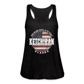 Ketchikan Alaa Vintage American Flag - Women's Flowy Tank Top by Bella -  - Front - Julia (174cm)