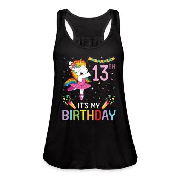 Happy Unicorn Dancing Congratulating 13th Time - Women's Flowy Tank Top by Bella - navy - Front - Julia (174cm)