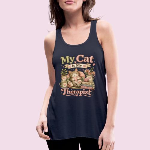 Flux Faux Embroidery My Cat Is My Therapist Design - Women's Flowy Tank Top by Bella