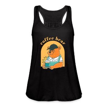 Black Yellow Illustrated Bear And Coffee T Shirt - Women's Flowy Tank Top by Bella - navy - Front - Julia (174cm)