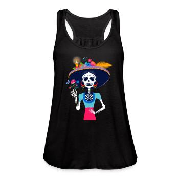 Day Of The Day Skeleton - Women's Flowy Tank Top by Bella - navy - Front - Julia (174cm)