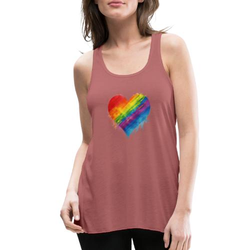 Watercolor Rainbow Pride Heart - LGBTQ LGBT Pride - Women's Flowy Tank Top by Bella