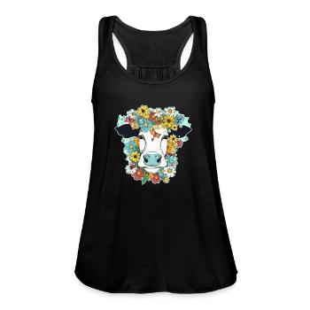 Cow Cow And Flowers - Women's Flowy Tank Top by Bella - navy - Front - Julia (174cm)