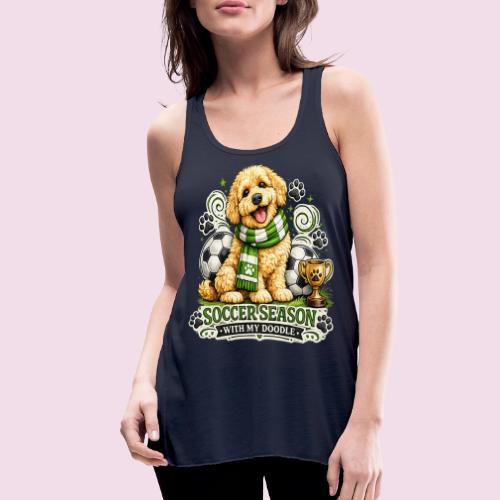Soccer Season With My Doodle Goldendoodle Dog - Women's Flowy Tank Top by Bella