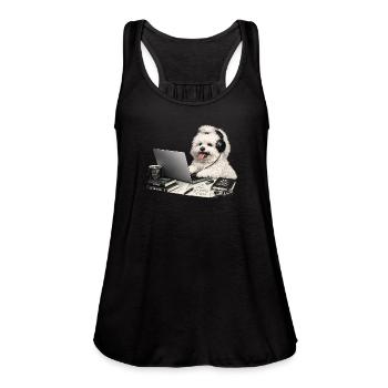 Code Pup: Geeky Dog at Laptop - Women's Flowy Tank Top by Bella -  - Front - Julia (174cm)