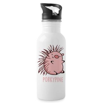 Porky Pine Cute Porcupine Pig - 20 oz Water Bottle - white - Right