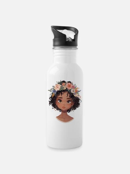 Floral Crowned Girl Illustration - 20 oz Water Bottle - white