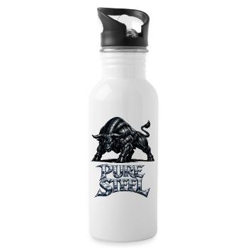 Steel Bull Emblem - Pure Steel - 20 oz Water Bottle - white - Right