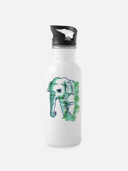 Verdant Elephant Watercolor Sketch - 20 oz Water Bottle - white