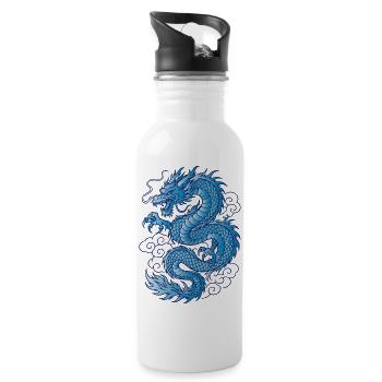 Blue Asian Dragon Tattoo Design - 20 oz Water Bottle - white - Right