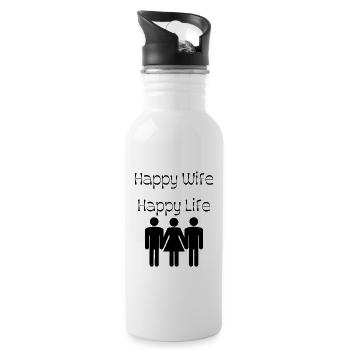 Happy Wife Happy Life Two Guys One Girl Sex Jokes - 20 oz Water Bottle - white - Right