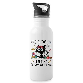 Black Cat Its Fine I m Fine Everything Is Fine Tea - 20 oz Water Bottle - white - Right