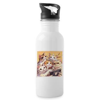 Anime Cats Group of Cats Taking A Selfie Together - 20 oz Water Bottle - white - Right