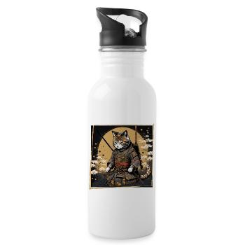 Japanese Art Cat Samurai - 20 oz Water Bottle - white - Right