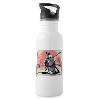 Cat Samurai Japanese Art - 20 oz Water Bottle - white - Right