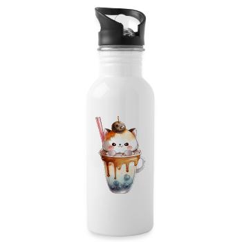 Cat Boba Tea Bubble Tea Anime Kawaii Neko - 20 oz Water Bottle - white - Right