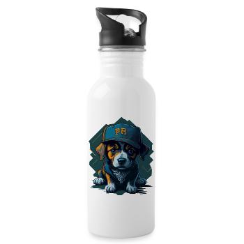 Cute Border Collie Puppy Wearing Baseball Hat - 20 oz Water Bottle - white - Right