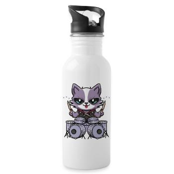 Heavy Metal Drummer Cat - 20 oz Water Bottle - white - Right