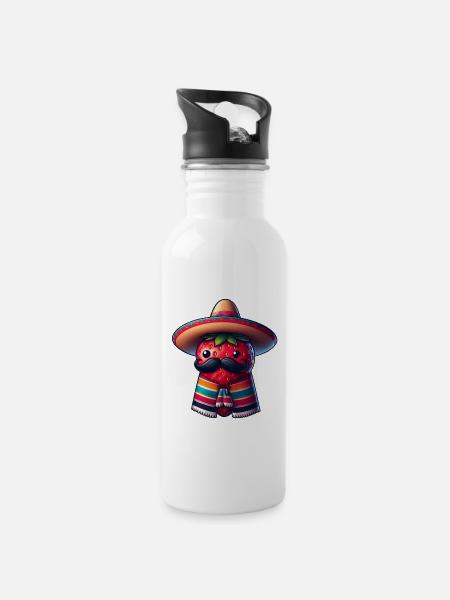 Cinco de Mayo strawberry with moustache - 20 oz Water Bottle - white