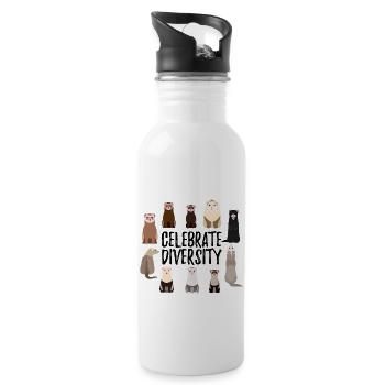 Celebrate Diversity' for Ferret Lovers Cute Ferret - 20 oz Water Bottle - white - Right
