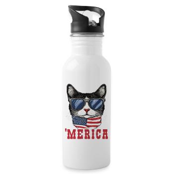 USA 'Merica Cat 4th of July Patriotic - 20 oz Water Bottle - white - Right